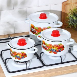 Набор посуды «Варенье», 3 предмета: 1,5 л, 2,9 л,4,5 л, индукция, цвет белый
