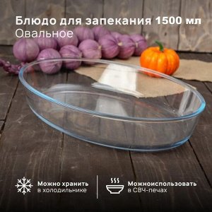 Форма из жаропрочного стекла для запекания и выпечки овальная Доляна «Лазанья», 1,5 л, 25,9?18?6,3 см