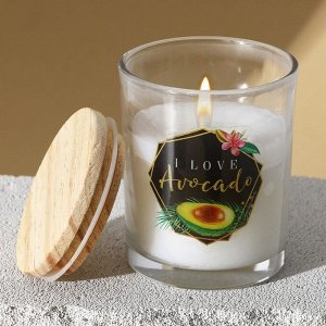 Свеча в стакане с крышкой "I love avocado", аромат миндаль