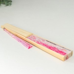 Веер бамбук, текстиль h=23 см "Лодочка под сакурой" розовый, с кисточкой