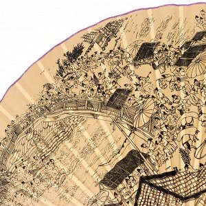 Веер бамбук, текстиль h=120 см "Старинный город" крафт
