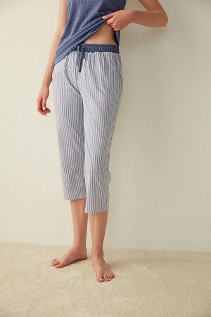 Светло-серые меланжевые полосатые капри пижамные штаны