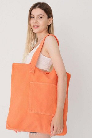 Оранжевая большая сумка через плечо с карманом