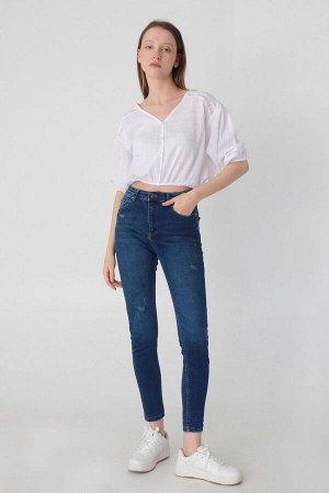 Джинсовые брюки с высокой талией джинсового цвета