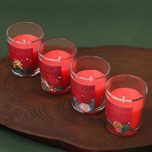 Новогодние свечи в стакане (набор 4 шт.) «Уюта и волшебства», аромат вишня