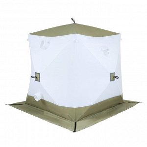 Палатка зимняя куб СЛЕДОПЫТ Premium, 1,8х1,8 м, 3-х местная, 3 слоя, цвет белый/олива