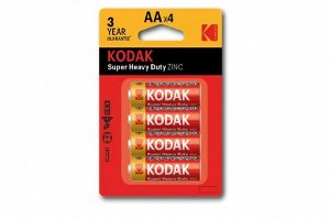 Батарейки пальчиковые (АА), Kodak, 4 батарейки в блистере, SUPER HEAVY DUTY Zinc [KAAHZ-4] Б0005119