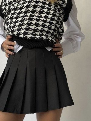 Юбка женская черная в складку, мини/ Юбка женская тенисная школьная мини пляссе