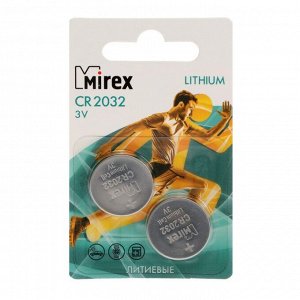 Батарейка литиевая Mirex, CR2032-2BL, 3 В, блистер, 2 шт.