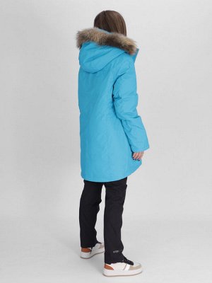 Парка женская с мехом зимняя большого размера синего цвета 552021S