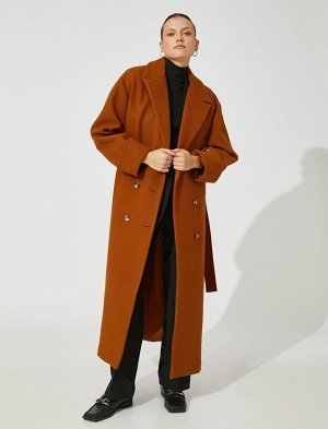 Длинное двубортное длинное пальто Ay_eg_l Afacan X Cotton с поясом и карманами