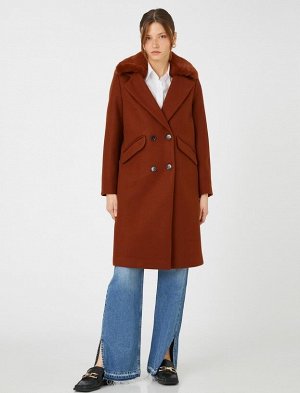 KOTON Двубортное пальто большого размера Cachet с воротником из плюша Подробно