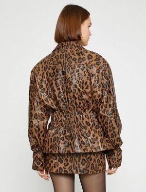 Ece S_kan X Koton - Кожаная байкерская куртка большого размера с леопардовым принтом