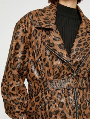 Ece S_kan X Koton - Кожаная байкерская куртка большого размера с леопардовым принтом