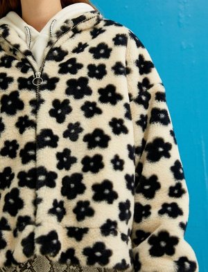 Плюшевая куртка с капюшоном с цветочным принтом