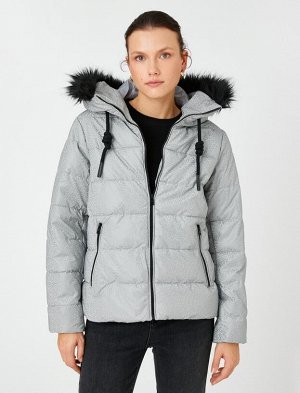 Надувное пальто с капюшоном и застежкой-молнией из плюша с подробным карманом