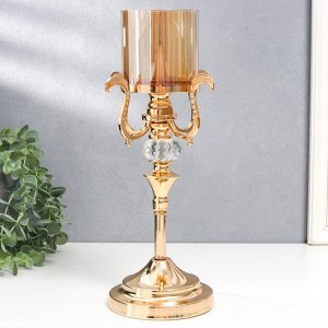 Подсвечник металл, стекло на 1 свечу "Лариан" d-7 см, золото 15,5х15,5х32 см