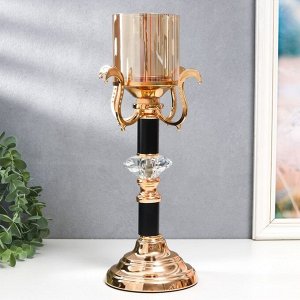 Подсвечник металл, стекло на 1 свечу "Карино" d-7 см, золото 15,5х15,5х33 см