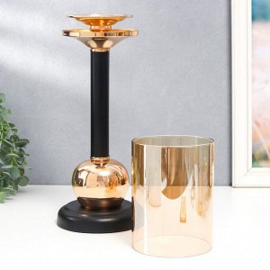 Подсвечник металл, стекло на 1 свечу "Жако" d-8,5 см, золото 11,5х11,5х38,5 см