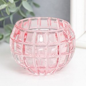 Подсвечник стекло "Бочонок" d-4,5 см розовый 7,5х7,5х6 см