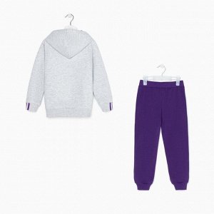 Костюм детский (толстовка, брюки), цвет серый/фиолетовый МИКС, рост, (4)