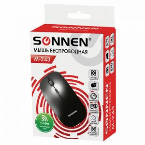 Мышь беспроводная SONNEN M-243, USB, 1600 dpi, 4 кнопки, оптическая, цвет черный, 512646