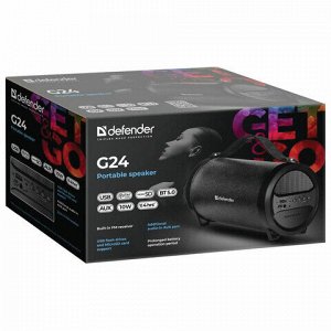 Колонка портативная DEFENDER G24, 1.0, 10 Вт, Bluetooth, FM-тюнер, microSD, чёрная, 65124