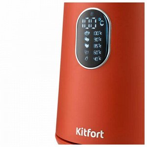 Чайник KITFORT КТ-6115-3, 1,5 л, 1800 Вт, закрытый нагревательный элемент, ТЕРМОРЕГУЛЯТОР, двойные стенки, красный