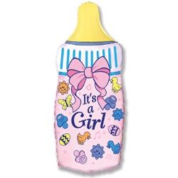 Шар фольгированный  Мини-фигура, Бутылочка для девочки, Розовый, 1 шт. (14''/36 см)