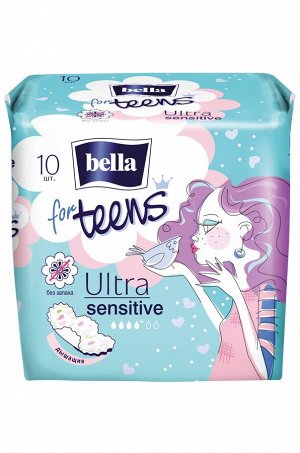 Bella, Женские гигиенические ультратонкие прокладки с крылышками bella for teens sensitive, 10 шт. Bella