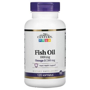 21ST CENTURY Fish Oil, Рыбий жир, омега-3, 1000 мг, 120 мягких таб