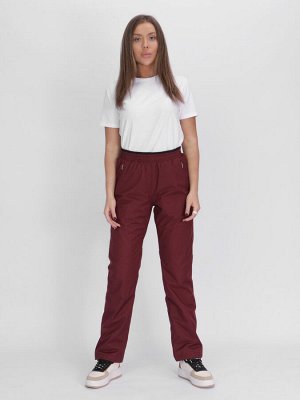 Утепленные спортивные брюки женские бордового цвета 88149Bo