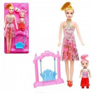 Набор кукла Барби мама + дочь + качеля