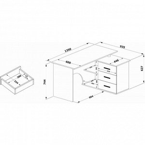 Компьютерный стол «КСТ-09», 1350 ? 935 ? 744 мм, угол правый, цвет белый