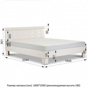 Кровать «Азалия 18 М» без ПМ, 1800 ? 2000 мм, без основания, цвет бодега белая