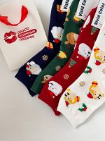 Новогодние женские высокие носки, БЕЛЫЕ. VIVID COLOR. Ю.Корея.