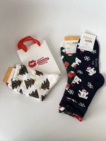 Новогодние носки женские, БЕЛЫЕ. KIKIYA. Ю. Корея.