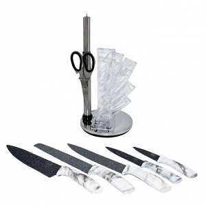 Комплект кухонных ножей на подставке (+ножницы, ножеточка)