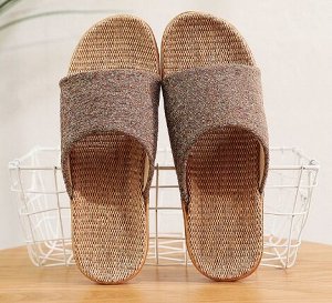 Тапочки льняные не скользящие (прорезиненные), кофе
