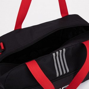 Сумка спортивная на молнии, наружный карман, длинный ремень, цвет чёрный/красный