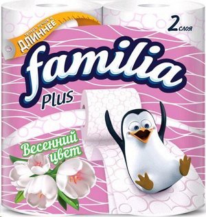 Familia Plus бумага туалетная двухслойн. бело-розовый 4шт полиэт.уп. Весенний цвет / 14шт,16шт / 5057867, 5053142 / 001119