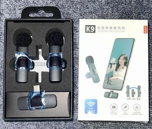 NEW ! Мини микрофон петличный для девайсов беспроводной Wireless Microphone iOS Android петличка c двумя микрофонами черный