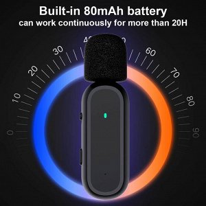 NEW ! Мини микрофон петличный для девайсов беспроводной Wireless Microphone iOS Android петличка с зарядным кейсом черный
