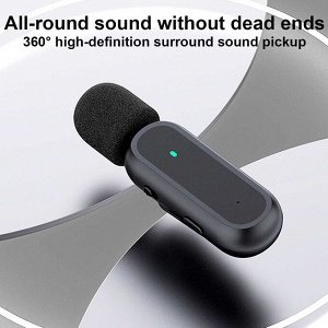 NEW ! Мини микрофон петличный для девайсов беспроводной Wireless Microphone iOS Android петличка с зарядным кейсом черный