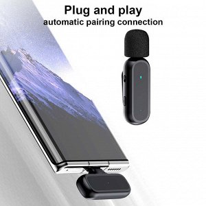 NEW ! Мини микрофон петличный для девайсов беспроводной Wireless Microphone iOS Android петличка с зарядным кейсом черный