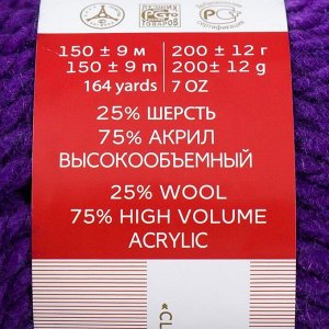Пряжа "Осенняя" 25% шерсть, 75% ПАН 150м/200гр (78-Фиолетовый)