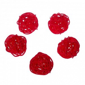 Шар декоративный из лианы, набор 5 шт., размер 1 шт. — 3 см, цвет красный