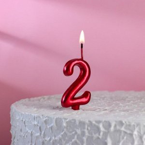 Свеча для торта "Мягкие линии", цифра "2", рубиновая, 7.8 см