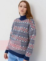 Свитер женский 5232-41292   30822/501/215/0608 индиго/белый/нежный персик/алый