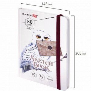 Скетчбук, белая бумага 80г/м 145х203мм, 80л, резинка, твердый, BRAUBERG ART DEBUT, Хогвартс, 114581